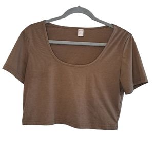ROMWE Brown Scoop Neck Crop Top Tee Size Large